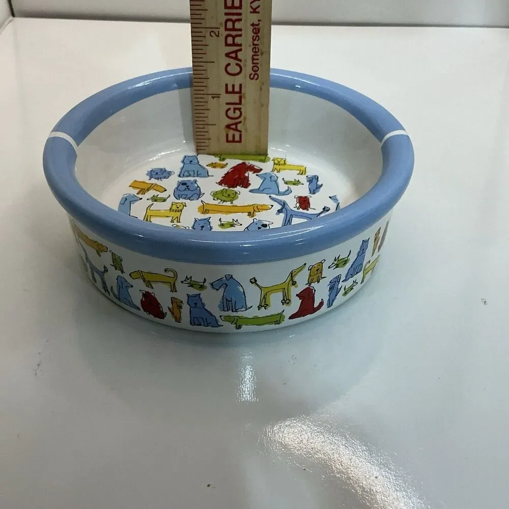Signature Housewares Dog Bowl 6.25” Blue Dog Town Pet Dish 2007
